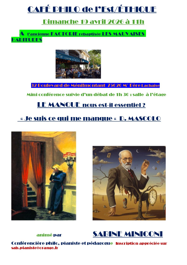 Affiche du prochain café philo de Sabine Miniconi