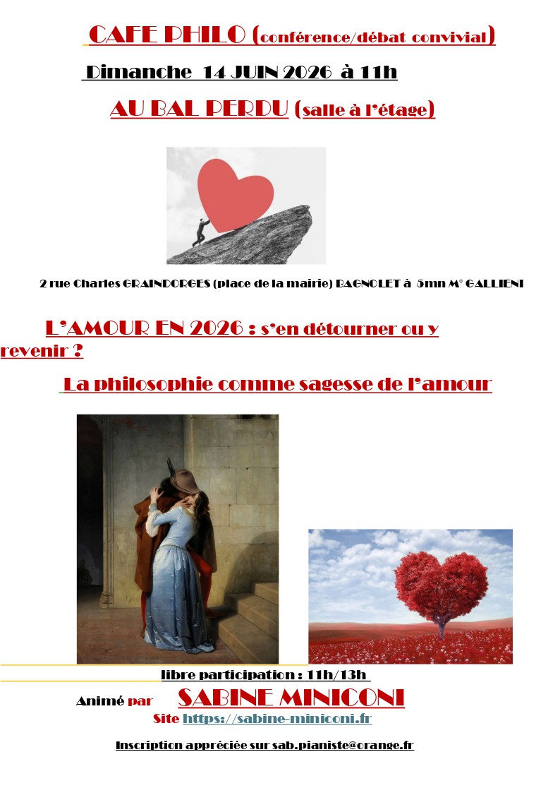 Affiche du prochain café philo de Sabine Miniconi