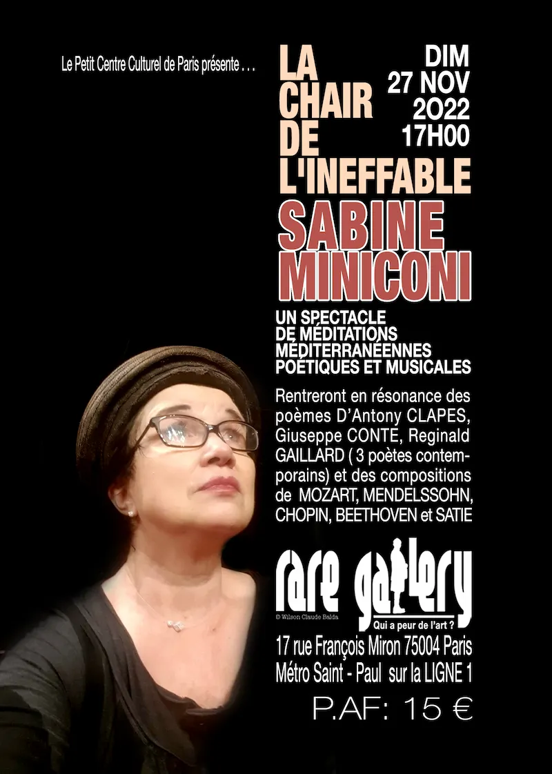 Affiche du spectacle de Sabine Miniconi, le 27 Novembre 2022 à la Rare-Gallery